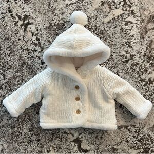 Tommy Bahama Baby Hooded Herringbone Plush Soft Cardigan Coat White 3-6 Months